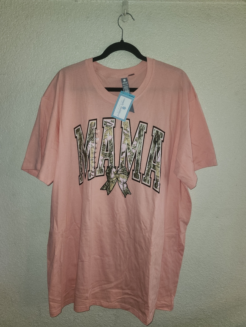 NWT Simply Southern "MAMA Pink🩷Camo🤎Bow🎀 Graphic T-Shirt" 💯Cotton PEACH🍑XXL - Picture 3 of 11